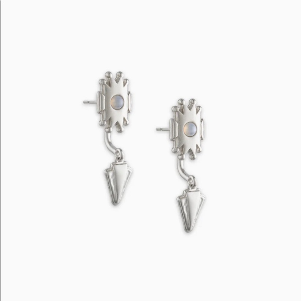 Shiva Silver Ear Jacket Earrings in Gray Banded Agate